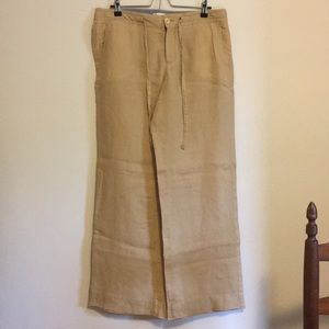 Khaki linen wide leg pants